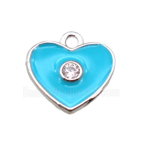aqua enameling copper heart pendant paved zircon, platinum plated