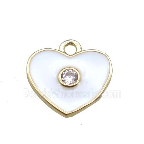 white enameling copper heart pendant paved zircon, gold plated