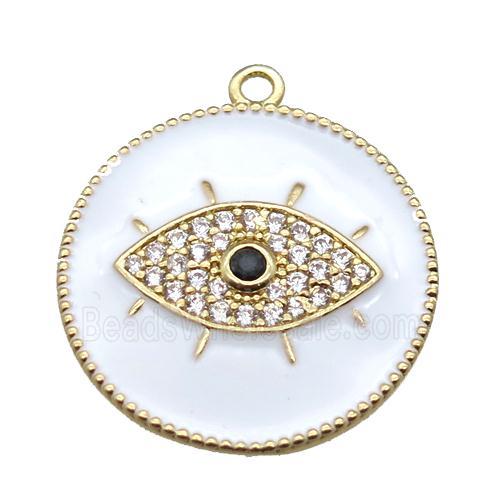 copper eye pendant pave zircon with white enameling, gold plated