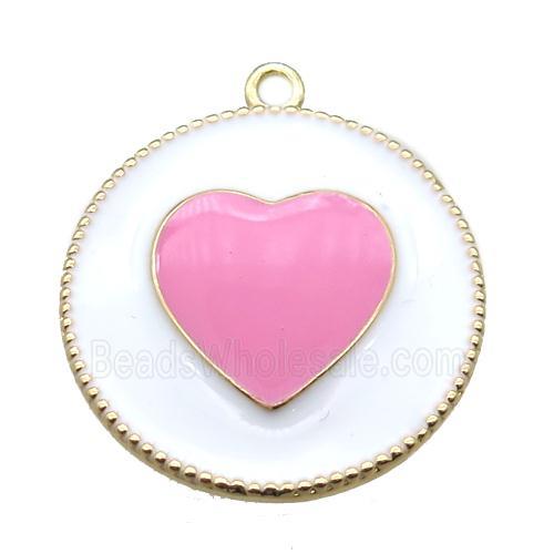 copper heart pendant with pink enameling, gold plated