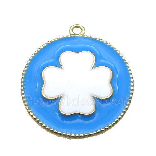 copper clover pendant with blue enameling, gold plated