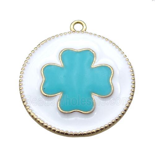 copper clover pendant with aqua enameling, gold plated