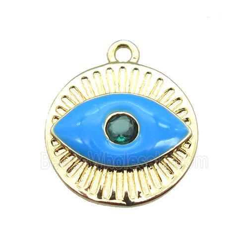 copper eye pendant with blue enameling, gold plated