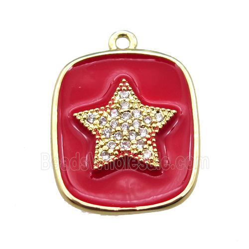 copper star pendant pave zircon with red enameling, gold plated