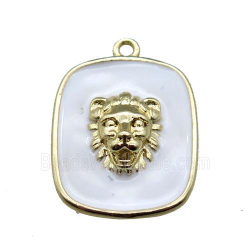 copper lionhead pendant with white enameling, gold plated