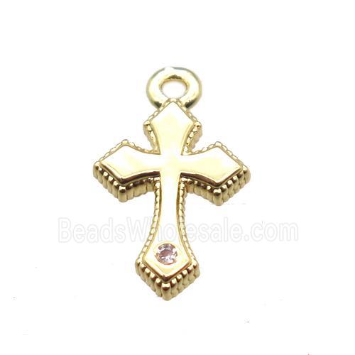 copper cross pendant pave zircon, gold plated