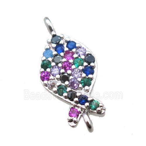 copper fish connector paved zircon, platinum plated