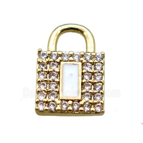 copper lock pendant paved zircon, gold plated