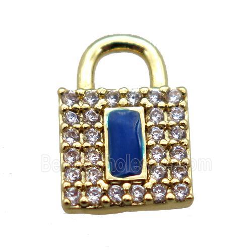 copper lock pendant paved zircon, gold plated