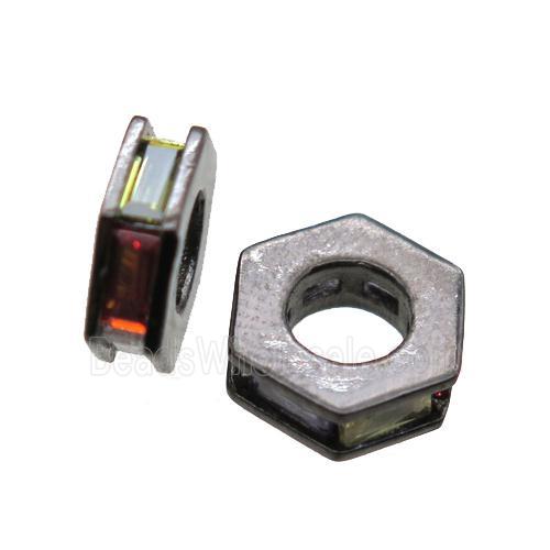 copper hexagon beads paved zircon, black plated