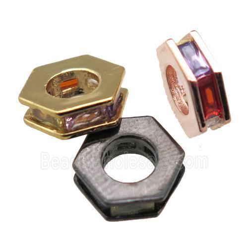 copper hexagon spacer beads paved zircon, mixed color