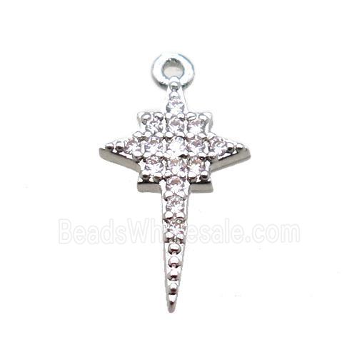 copper northstar pendant paved zircon, platinum plated