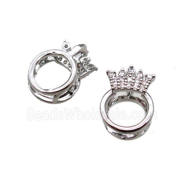 copper crown beads paved zircon, platinum plated