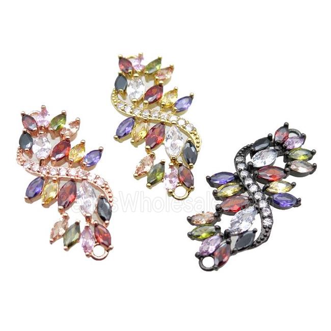 copper flower connector paved zircon, mixed color