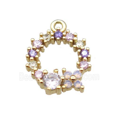 copper pendant paved zircon, christmas wreath, gold plated