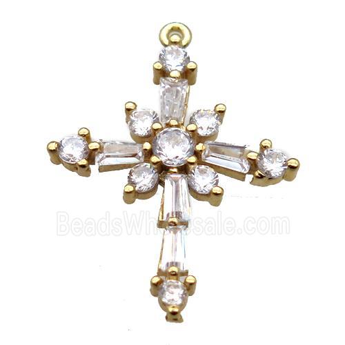copper cross pendant paved zircon, gold plated