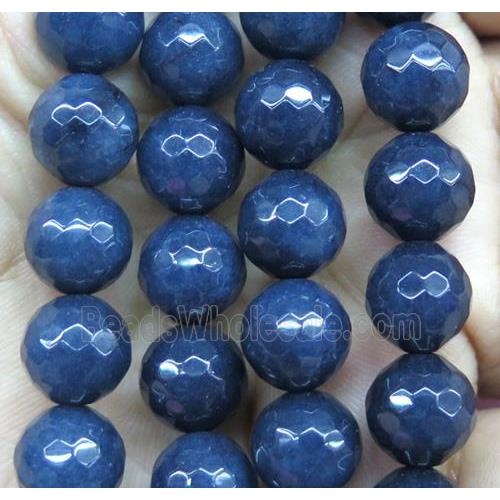 Agate beads, faceted round, ink-blue