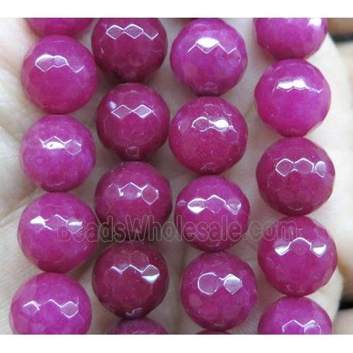 Agate beads, faceted round, hotpink