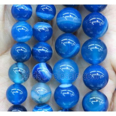 royal blue striped agate bead, round