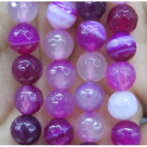 hotpink striped agate bead, faceted round