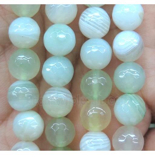 lt.green striped agate bead, faceted round