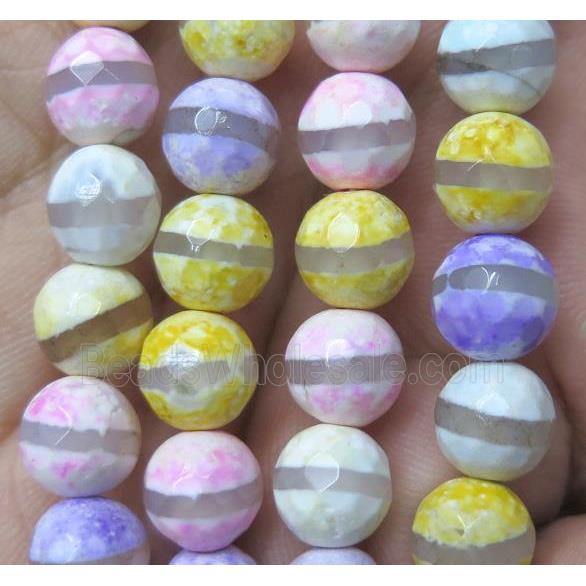tibetan agate bead, faceted round, mix color