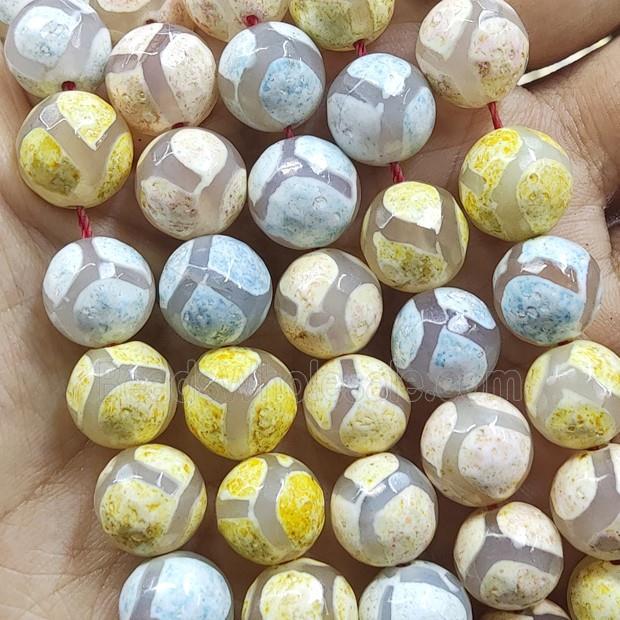 tibetan agate bead, faceted round, mix color