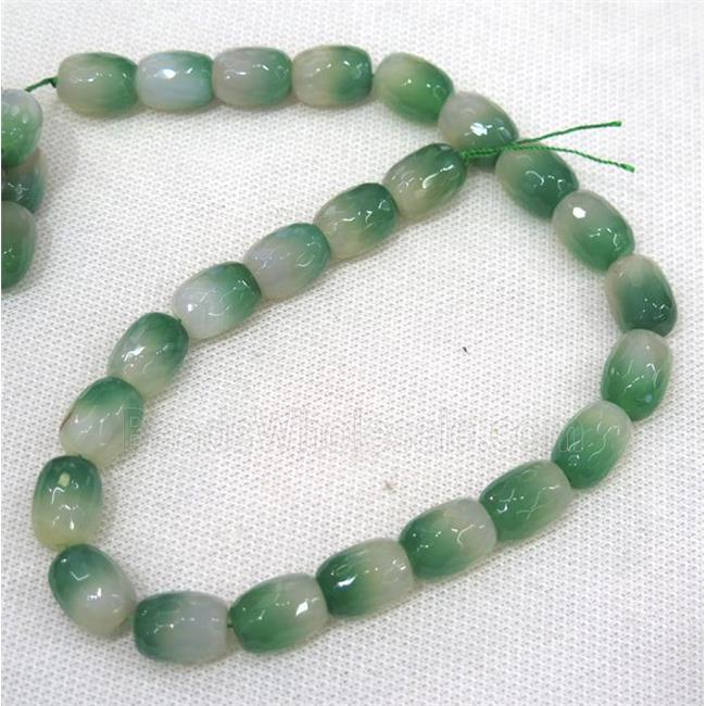 green Agate beads, faceted barrel