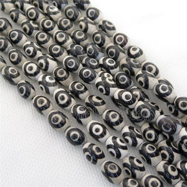 black and white Tibetan Style Agate rice beads, evil eye