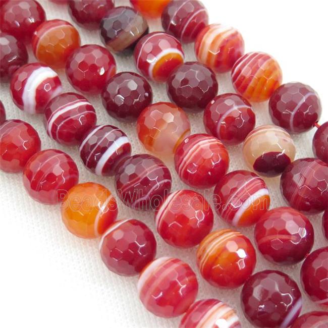 red Striped Agate Beads, faceted round, A grade