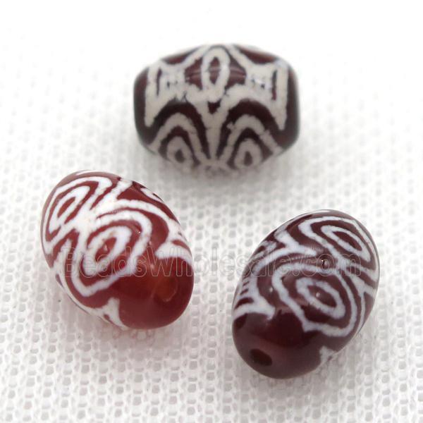 red tibetan DZi barrel beads