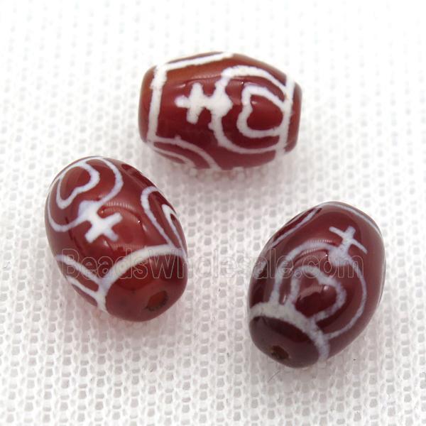 red tibetan DZi barrel beads