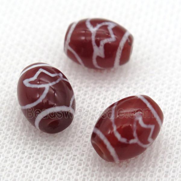 red tibetan DZi barrel beads
