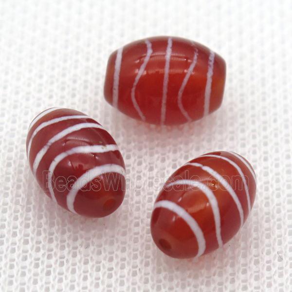 red tibetan DZi barrel beads
