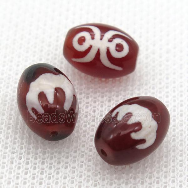red tibetan DZi barrel beads