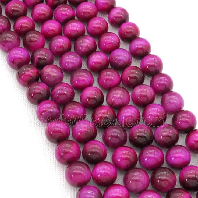 Natural Tiger Eye Stone Beads Hotpink Dye Smooth Round