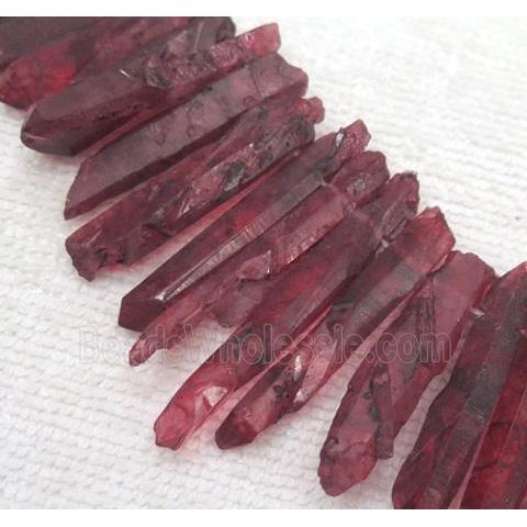 clear quartz stick beads, freeform, red dyed