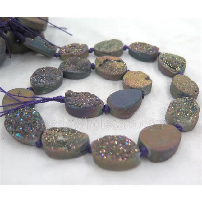 mix quartz druzy beads, teardrop, electroplated