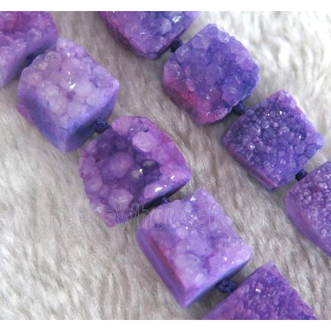 purple druzy quartz beads, square