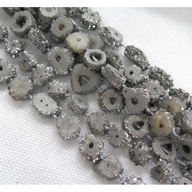 silver solar druzy quartz beads, freeform