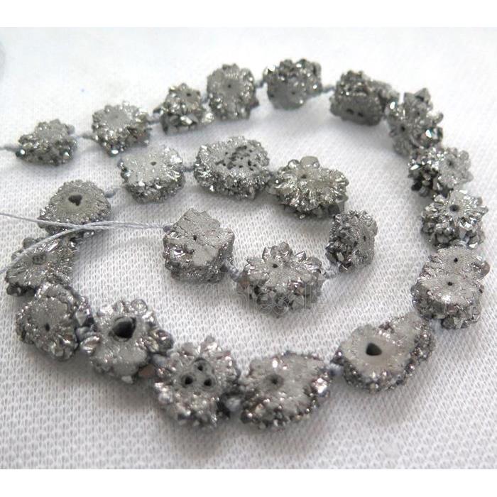silver solar druzy quartz beads, freeform