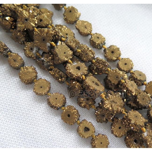 golden solar druzy quartz beads, freeform