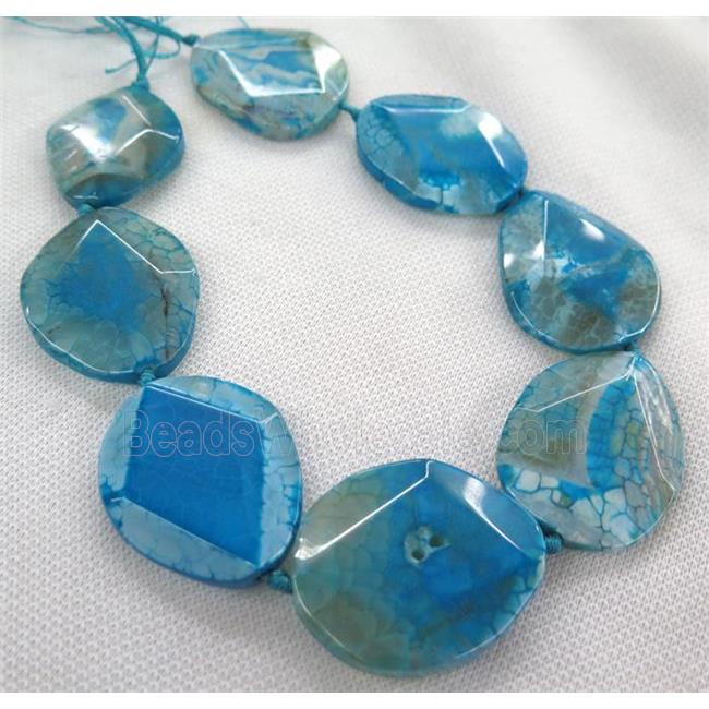 blue dragon veins Agate slice bead, faceted freeform