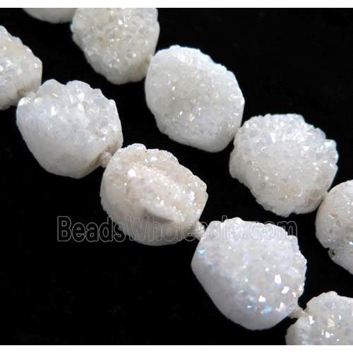 druzy quartz bead, freeform, white AB color