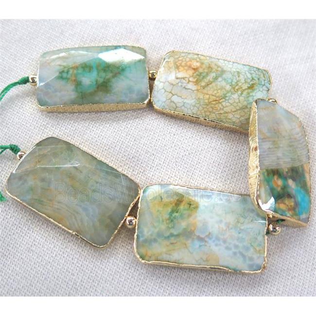 green dragon veins Agate Beads, faceted rectangle, gold plated