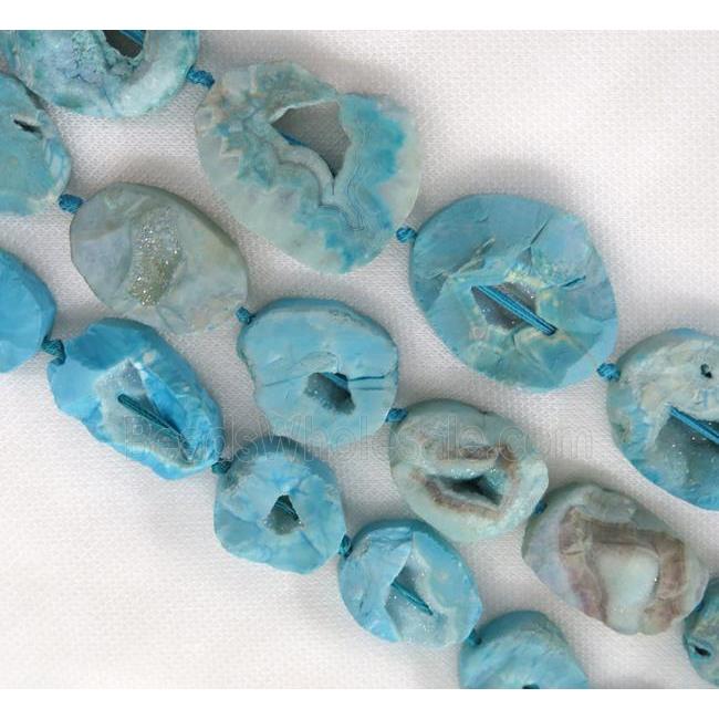 druzy agate beads, freeform, blue