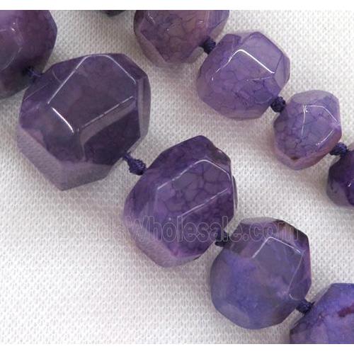 purple agate bead, faceted freeform