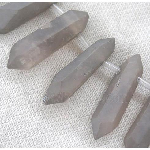 matte Clear Quartz Bullet Beads, top-drilled, grey electroplated