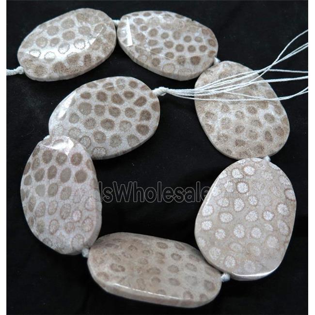 white Coral Fossil slice beads, faceted freeform, A-grade