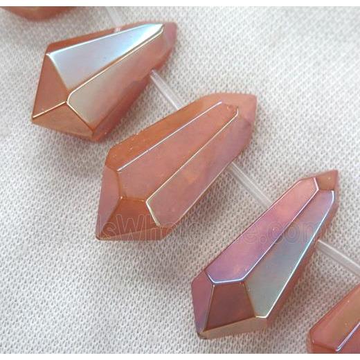 Clear Quartz Bullet Beads, top-drilled, gold champagne electroplated